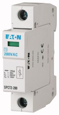 Eaton SPCT2-280/1 pluggable 1-pole 280VAC 20kA surge arrester, 167593