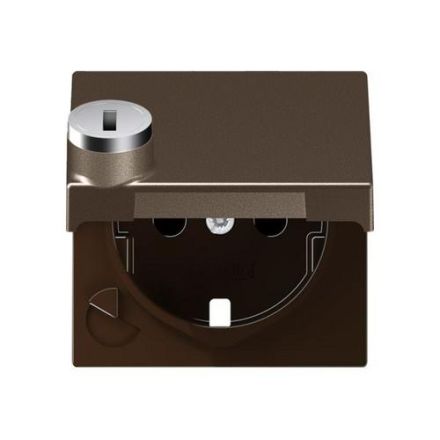 Jung A1520KLSLPLMO central plate for SCHUKO® socket inserts, hinged lid, thermoplastic painted, series A, mocha