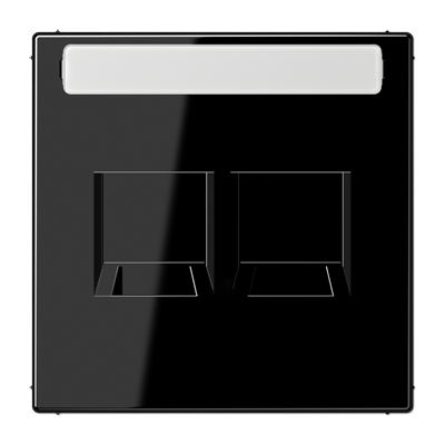 Jung LS1969-2NAWESW cover (latched) for modular jack sockets 2-way, UMA-CAT6A, RADIALL, Panduit, Assmann, with label field, thermoplastic, LS series, black
