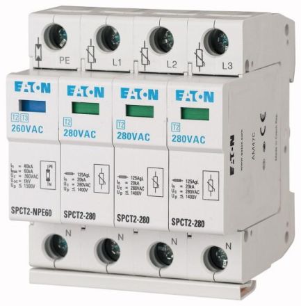 Eaton SPCT2-280/3 pluggable 3p+N 280VAC 20kA surge arrester, 167620