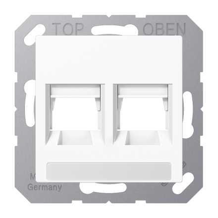 Jung A1569-2NAATWW cover (latched) for modular jack sockets 2-way, Avaya, with label field, thermoplastic, AS/A series, alpine white