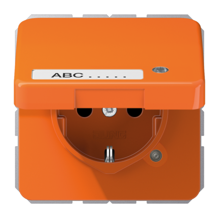 Jung CD1520NAKLKOO SCHUKO socket, 16 A 250 V ~, without claws, with function display, with label field, integrated increased contact protection, SAFETY+, hinged lid, The