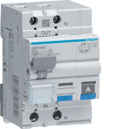 Hager ARF516D AFDD FI-LS 1P+N 10kA B-16A 30mA arc fault protective device