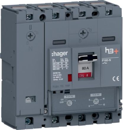 Hager HHS081DC h3+ P160 4P4D 80A 25kA circuit breaker