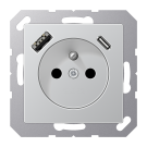 Jung A1520F-15CAAL socket, French/Belgian system 16 A 250 V ~, with USB charger 1 x type A + 1 x type C, integrated increased contact protection, SAFETY+, series
