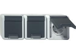 Gira 078930 SCHUKO socket 3-way WG surface-mounted grey
