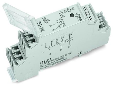 Wago 789-312 24VDC 8A 2W in DIN rail mounting housing. Switching relay module