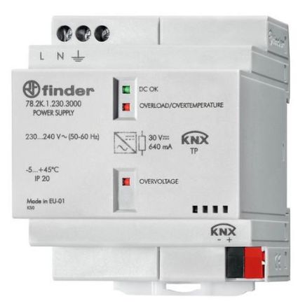 Finder 78.2K.1.230.3000 KNX bus 230-240V AC output 30V DC 640mA switching power supply