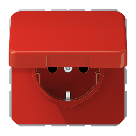 Jung CD1520BFKLRT SCHUKO socket, 16 A 250 V ~, hinged cover, thermoplastic, CD series, red