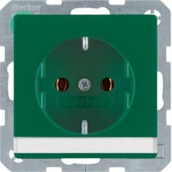 Berker 47506003 SCHUKO socket with label field green including Berker Q.1/Q.3
