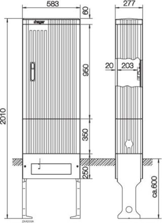 Hager ZAK205A cable distribution column series 205 with SaS 277x583x1710