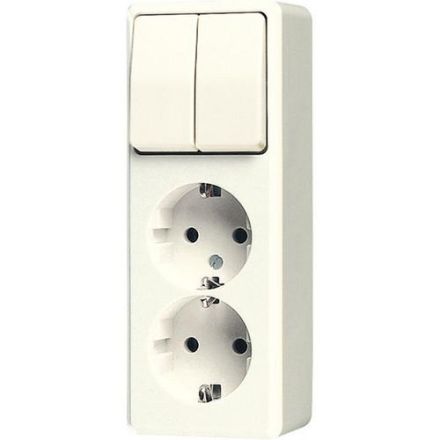 Jung 625A SCHUKO® double socket 16 A 250 V ~ with series switch 10 AX 250 V ~, AP 600, white