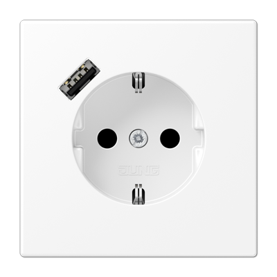 Jung LS1520-18AWWM SCHUKO socket 16 A 250 V ~, with USB charger 1 x type A, integrated increased contact protection, SAFETY+, LS series, snow white matt