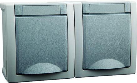 HHG 90591088-DE Schuko socket 2-way horizontal grey
