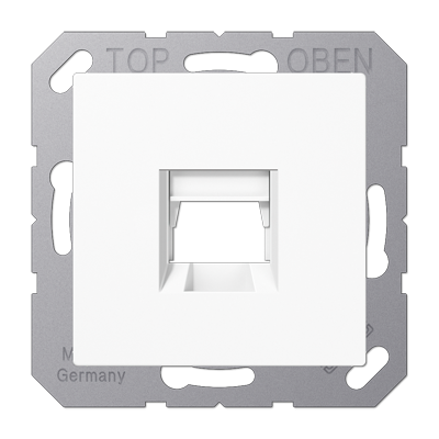 Jung A1569-15WEWW cover (latched) for modular jack sockets 1-way, EMT, AMP, MTRJ, with label fields, thermoplastic, AS/A series, alpine white