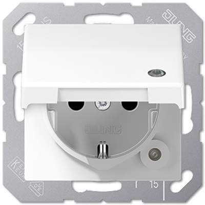 Jung AS1520BFKLKOWW SCHUKO socket, 16 A 250 V ~, without claws, with function display, integrated increased contact protection, SAFETY+, hinged lid, thermoplastic, Series A