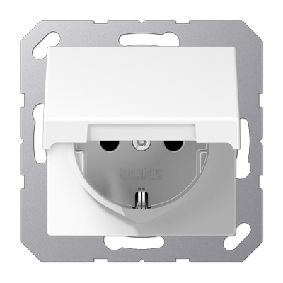 Jung A1520NBFKLWW SCHUKO socket, 16 A 250 V ~, without claws, hinged lid, thermoplastic, series A, alpine white