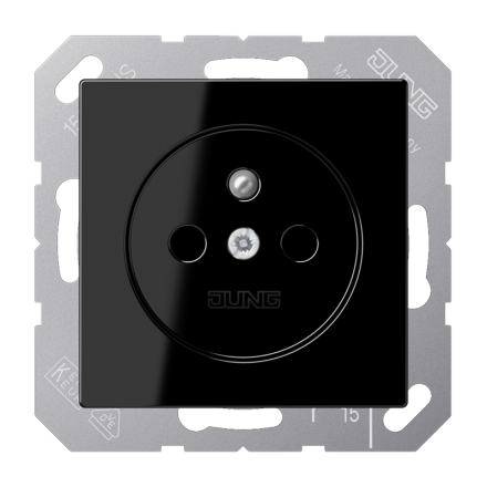 Jung A1521FKISW socket, French/Belgian system, 16 A 250 V ~, screw terminals, integrated increased contact protection, SAFETY+, Duroplast, Series A, black
