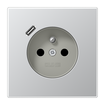 Jung AL1520F-18C socket, French/Belgian system 16 A 250 V ~, with USB charger 1 x type C, integrated increased contact protection, SAFETY+, LS series, aluminum