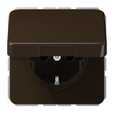 Jung CD1520BFKIKLBR SCHUKO socket, 16 A 250 V ~, without claws, integrated increased contact protection, SAFETY+, hinged lid, thermoplastic, CD series, brown