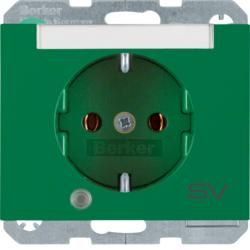 Berker 41107113 SCHUKO socket with control LED, label field green, glossy Berker K.1