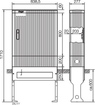 Hager ZAL177 distribution column series 177 empty 277x839x1710