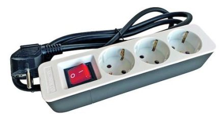 PROTEC.class 05105879 PTSDS 3w/g 3f with switch white/grey power strip