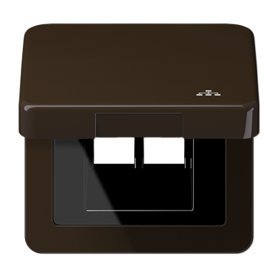Jung CD590KLLANBR hinged cover including central plate, with LAN symbol, vertical and horizontal mounting, CD series, brown