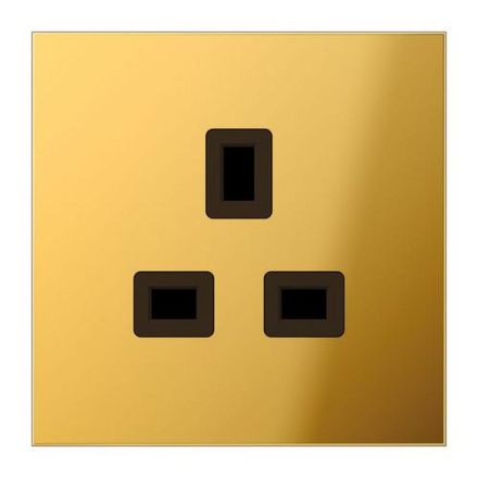 Jung GO3521 socket, 13 A 250 V ~, screw terminals BS 1363-1, 4 mm2, without claws, integrated increased contact protection, SAFETY+, metal gold-coloured PVD-coated