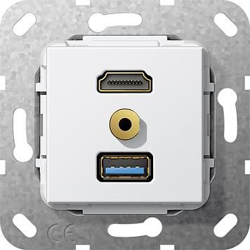 Gira 568003 HDMI,USB 3.0A mini jack insert pure white