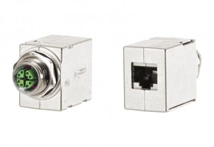 METZ CONNECT M12 X-coded to RJ45 straight control cabinet feedthrough, MWN811A415