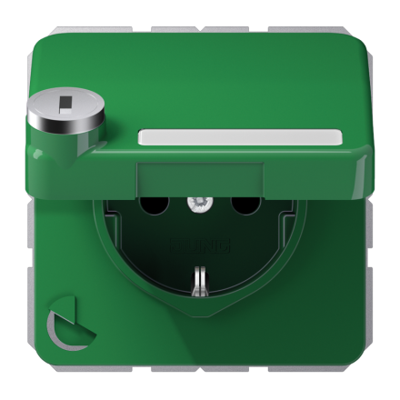 Jung CD1520NAKLSLGN SCHUKO socket, 16 A 250 V ~, integrated increased contact protection, SAFETY+, hinged lid, with safety lock, thermoplastic, CD series, green (for