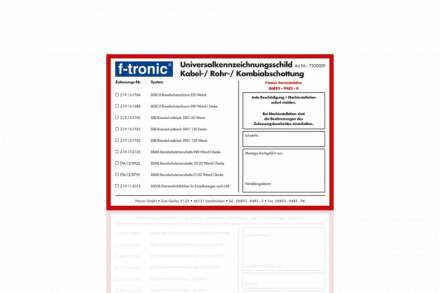 F-TRONIC BSKS Accessories Fire Barrier Wall Sign