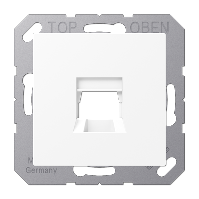 Jung A1569-15WEWWM cover (latched) for modular jack sockets 1-way, EMT, AMP, MTRJ, thermoplastic painted, series A, snow white matt