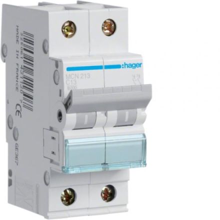 Hager MCN213 miniature circuit breaker 2-pole C13A 6kA 2M