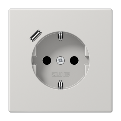 Jung LS1520-18CLG SCHUKO socket 16 A 250 V ~, with USB charger 1 x type C, integrated increased contact protection, SAFETY+, LS series, light grey