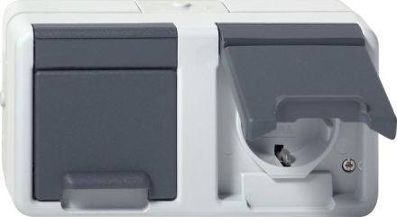 Gira 478130 2f horizontal KD WG AP gr socket SCHUKO