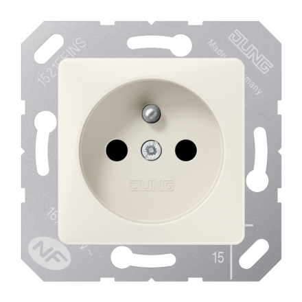 Jung 5120FBFKI socket, French/Belgian system, 16 A 250 V ~, without claws, integrated increased contact protection, SAFETY+, thermoplastic, 50 x 50 mm, white