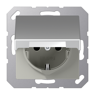 Jung A1520BFKIKLAL SCHUKO socket, 16 A 250 V ~, integrated increased contact protection, SAFETY+, hinged lid, thermoplastic painted, series A, aluminum