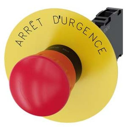Siemens 3SU1100-1HB20-1FJ0 22mm round red with label 1S+1OE emergency stop mushroom pushbutton