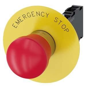 Siemens 3SU1150-1HA20-1FG0 emergency stop mushroom pushbutton 22mm round red 1S+1OE