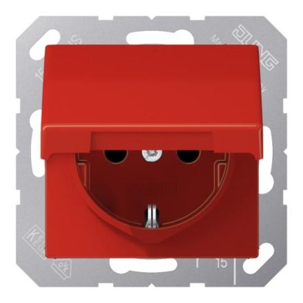 Jung AS1520BFKLRT SCHUKO socket, 16 A 250 V ~, hinged cover, thermoplastic, AS series, red