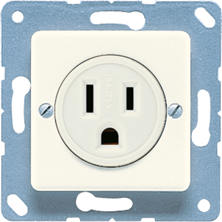 Jung 121-15 socket, US standard NEMA, 15 A 125 V ~, screw terminals, without claws, thermoplastic, 50 x 50 mm, white