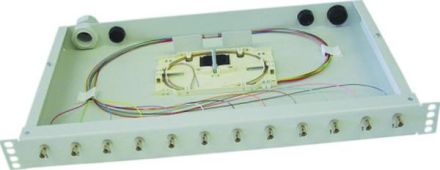 Paschke Datensysteme 440105-4-12SA 12xST-Kupp, 12x-Pigtails OM4 19' 1HE splice box RAL7035 exc.