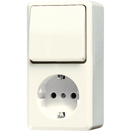Jung 676A SCHUKO® socket 16 A 250 V ~ with switch universal off-change 10 AX 250 V ~, AP 600, white