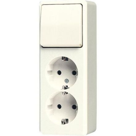 Jung 626A SCHUKO® double socket 16 A 250 V ~ with switch universal off-change 10 AX 250 V ~, AP 600, white