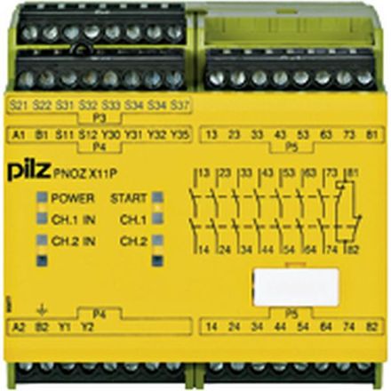 Pilz 777083 PNOZ X11P 110-120VAC 24VDC 7n/o 1n/c 2so emergency stop safety switch