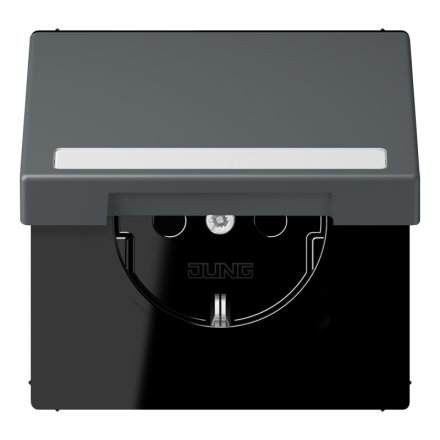 Jung LC1520BFNAKL202 SCHUKO socket, 16 A 250 V ~, with label field, integrated increased contact protection, SAFETY+, hinged lid, thermoplastic painted, LS series, gris fo ( LC1520BFNAKL202 )
