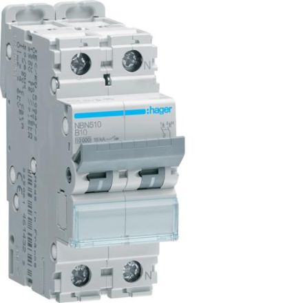 Hager NBN510 circuit breaker 1-pole +N B10A 10kA 2M