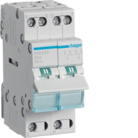 Hager SFB225 changeover switch 2-pole 25A center off